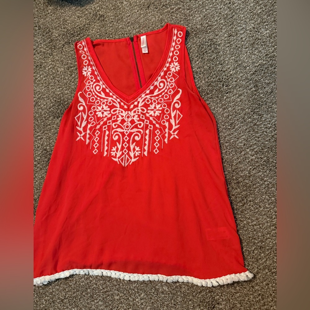Xhilaration Red Tank Top with White Embroidery